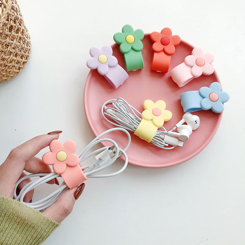 For Phone USB Line Buckle Cute Silicone Flower Cable Organizer Winder Wire Protector Cable-PA00877-Veeddydropshipping