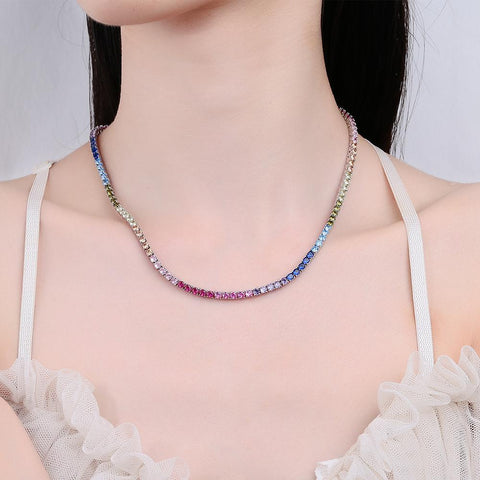 Real 925 Sterling Silver Tennis Chain Necklace-JW00093- Veeddydropshipping