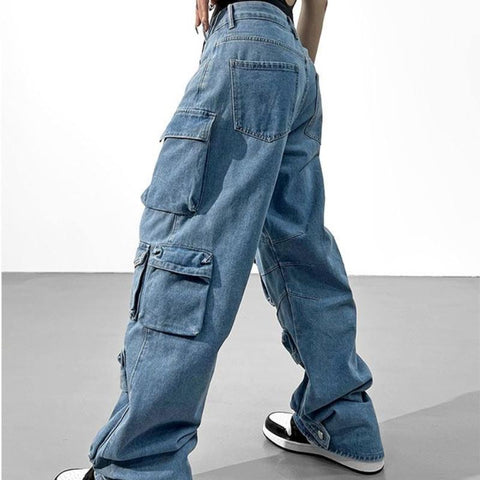 Multi-Pocket Retro High Street High Waist Wide Leg Pants-WF00042-Veeddydropshipping
