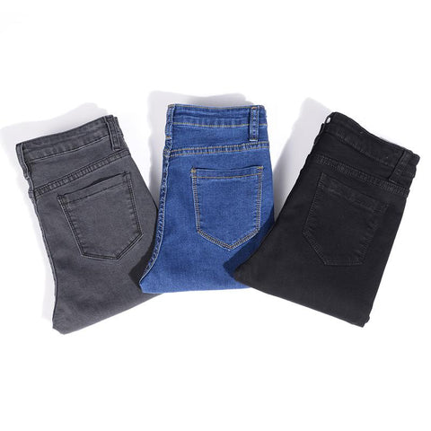 Woman High Elastic Stretch Jeans washed denim pants-WF00452-Veeddydropshipping