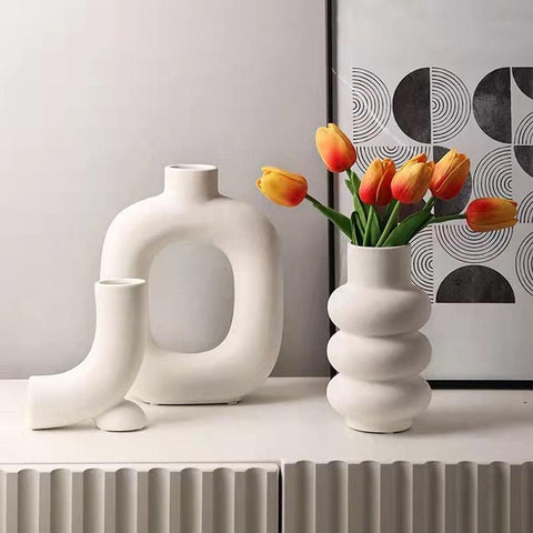 Nordic Ceramic Vase Beige Plant Pot Home Decor-HA01824-Veeddydropshipping