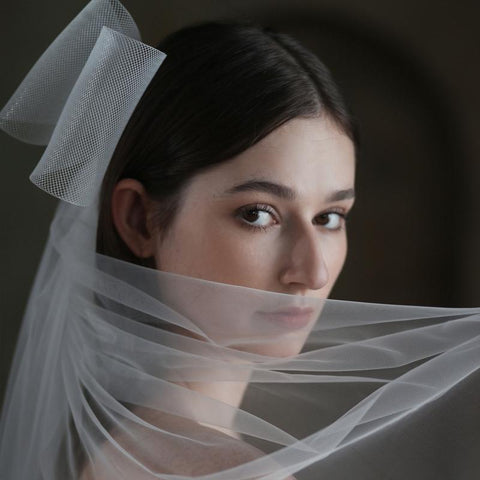 Wedding Bridal Big Bow Short Sheer Veils-WF01439-Veeddydropshipping