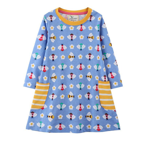 Jumping Meters Princess Girls Dresses Bee Print Party Baby Clothes-TB00878-Veeddydropshipping