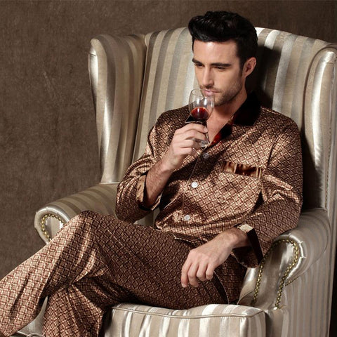 Sleepwear Set Pijama Set Long Sleeve Sleep Tops Trousers Sleep Wear Men-MF01577-Veeddydropshipping