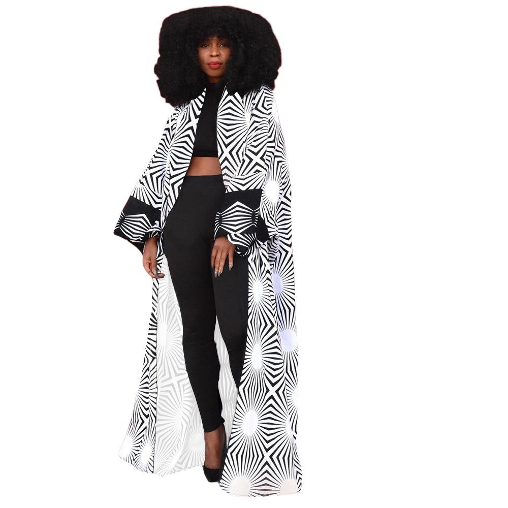African Ethnic Print Loose Long Trench Coat-Veeddydropshipping