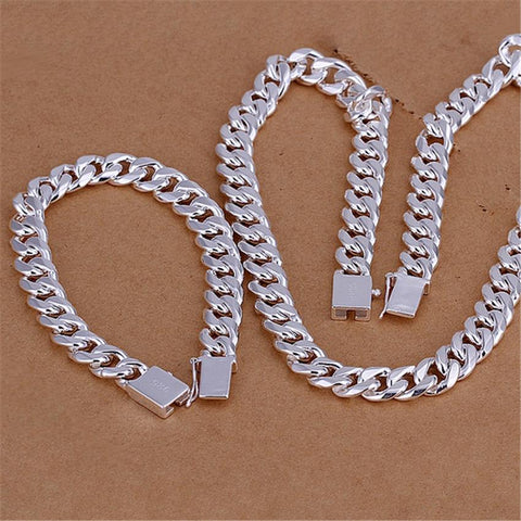 925 sterling Silver Bracelets necklace Jewelry set for men-JW00039-Veeddydropshipping