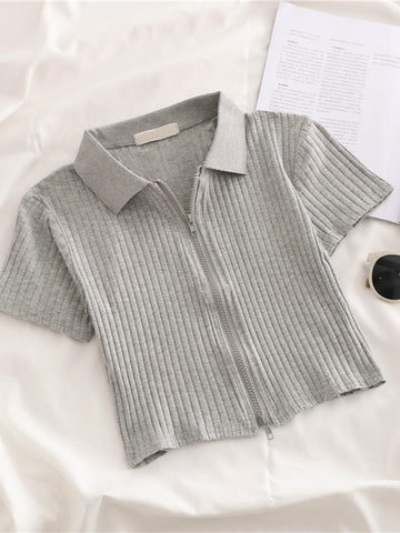 Summer Striped T-Shirt Kids Girls Knitted Crop Slim Tops-Veeddydropshipping