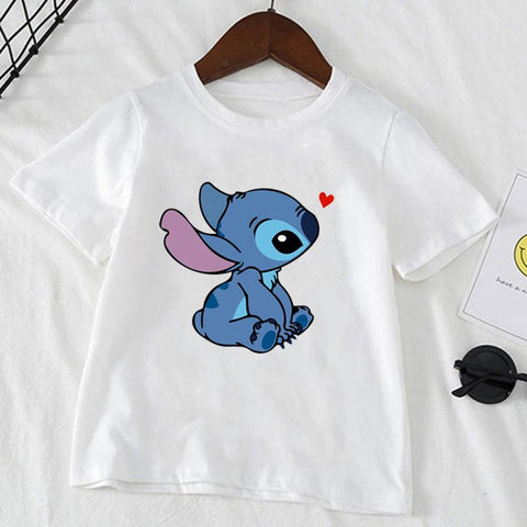 Cute Disney Stitch Print Kids T-shirts Summer White Short Sleeve Boys-TB00960-Veeddydropshipping