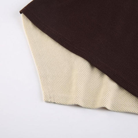 Women Contrast Color Irregular Halter Neck Slim Short T-Shirt-Veeddydropshipping
