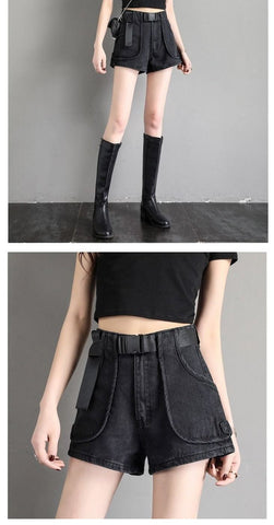 Streetwear Belt Jean Shorts Women-WF00570-Veeddydropshipping