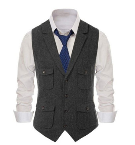 Sleeveless Jackets Herringbone Waistcoat Wedding Suits-MF01273-Veeddydropshipping