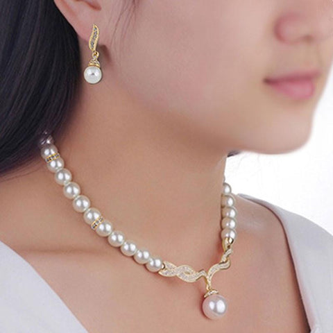 Necklace Earrings Wedding Pearl  Female jewellery set  -JW00383-Veeddydropshipping