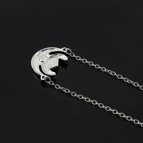 Stitch Necklace Silver Plated Crescent Half Moon Pendant -JW01281-Veeddydropshipping