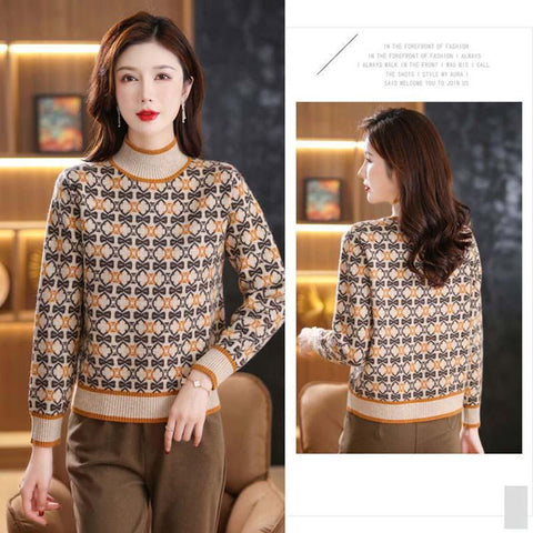 Women Vintage Long Sleeve Sweaters Neck Loose-Veeddydropshipping