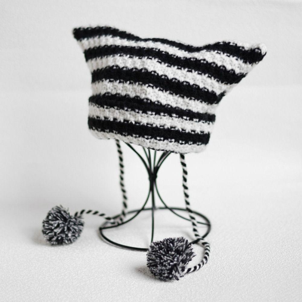 Knitting Striped Beanie Hat Knitted Wool Caps-Veeddydropshipping