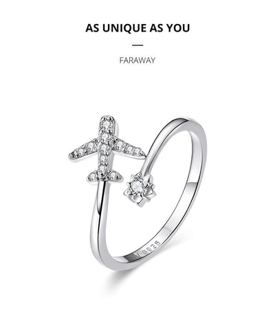 925 Sterling Silver Flying Plane Open Finger Rings for Women-JW00008-Veeddydropshipping