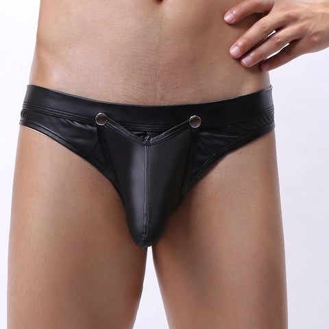 Faux Leather Briefs Men&#39;s Open Pouch Bag Sexy Underwear Men-MF01647-Veeddydropshipping
