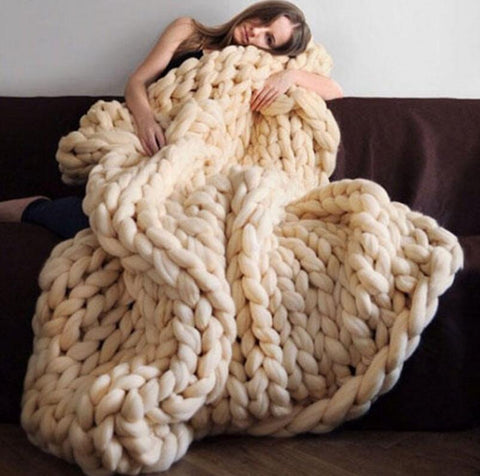 Soft Handmade Weaving Thick Yarn Blanket-HA00447-Veeddydropshipping