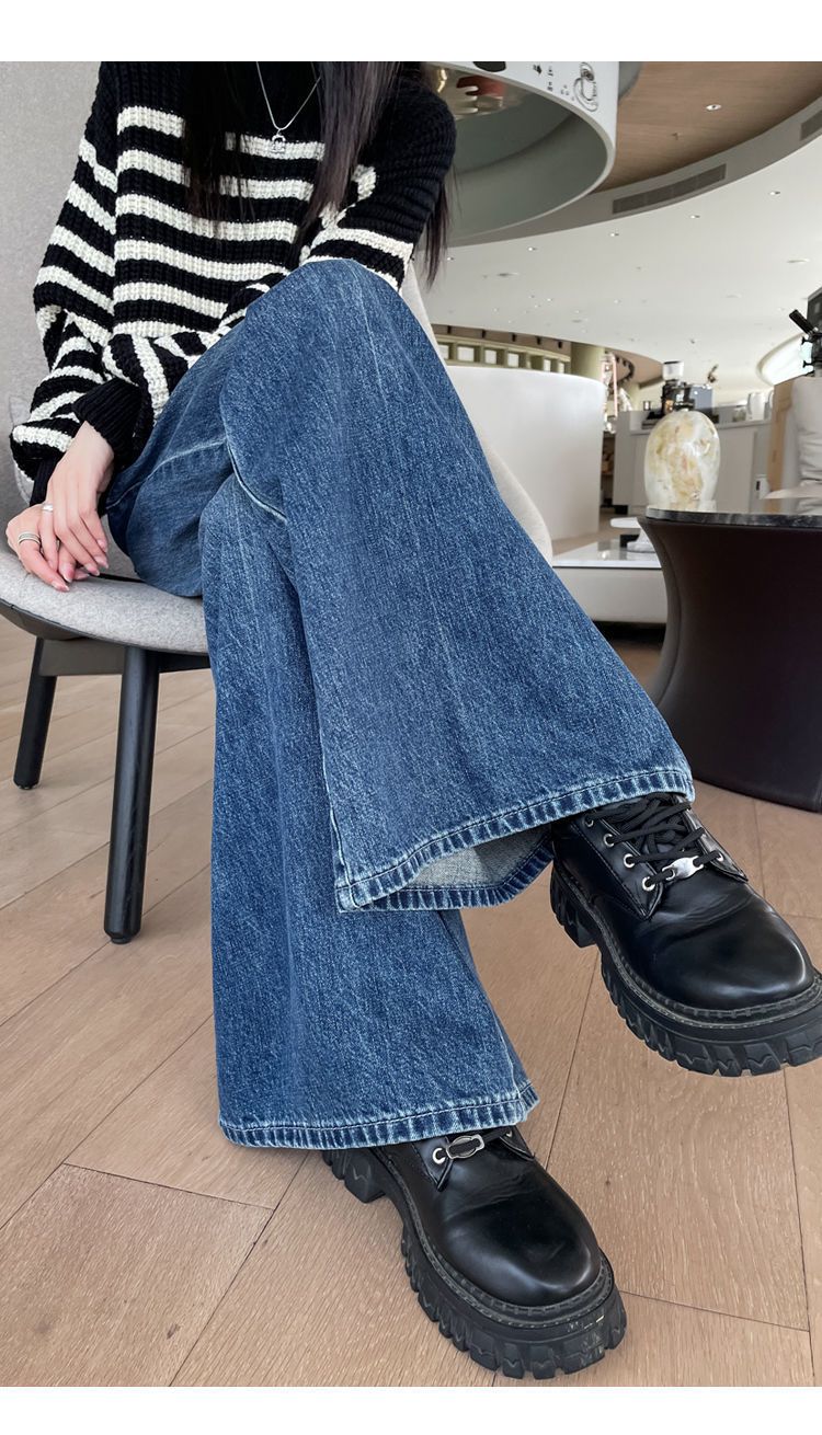 Women Hong Kong Style Retro High Waist Mop Jeans-WF00369-Veeddydropshipping