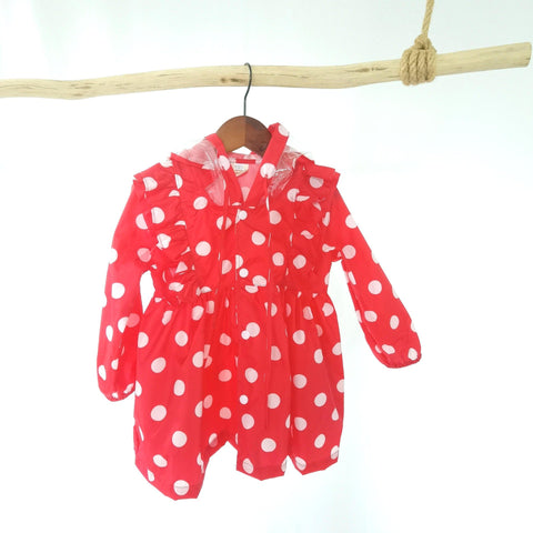 Baby Girls Rain Coat Dot Ruffles Big Brim Hooded Single-breasted Kids Princess-TB01033-Veeddydropshipping