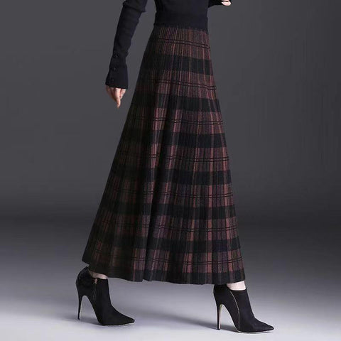 Long Skirts for Women Fashion Knitted  Plaid Skirts-WF00511-Veeddydropshipping