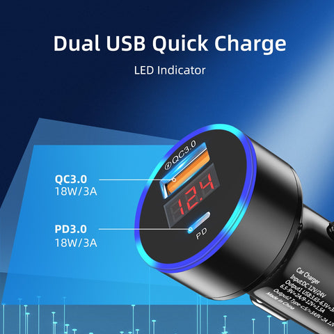 18W USB Type C Car Charger Digital Display 2 PD-PA01128-Veeddydropshipping