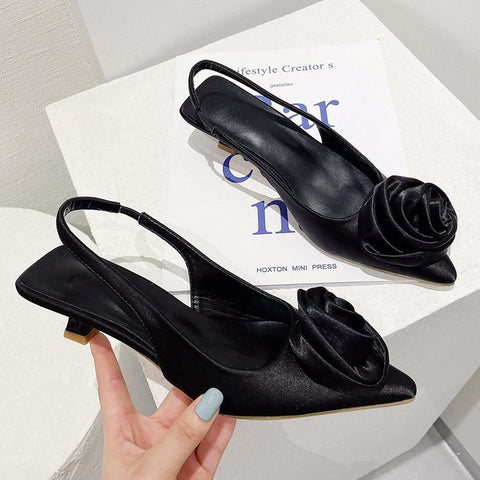 Sandals Flower Decoration Pump Pink Pointed Toe Slingback-BS00897-Veeddydropshipping