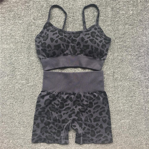 2023 Women Fashion Sexy Leopard Printed 2 PCS Yoga Set Gym Shockproof Sports -OS00703-Veeddydropshipping