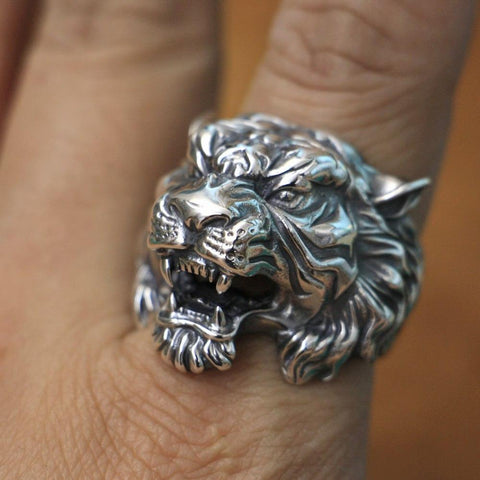 925 Sterling Silver High Details Tiger Mens Biker Punk ring Jewelry-JW00097-Veeddydropshipping