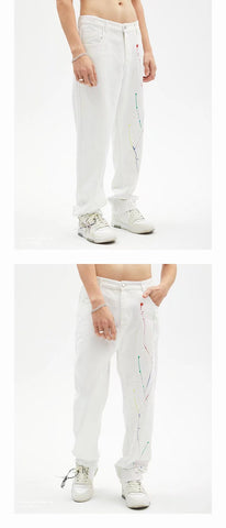 trendy brand, speckled jeans, straight tube-MF00641-Veeddydropshipping