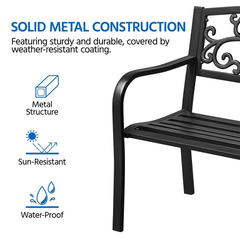 Outdoor Metal Garden Bench With Scroll Floral Pattern-HA01714-Veeddydropshipping