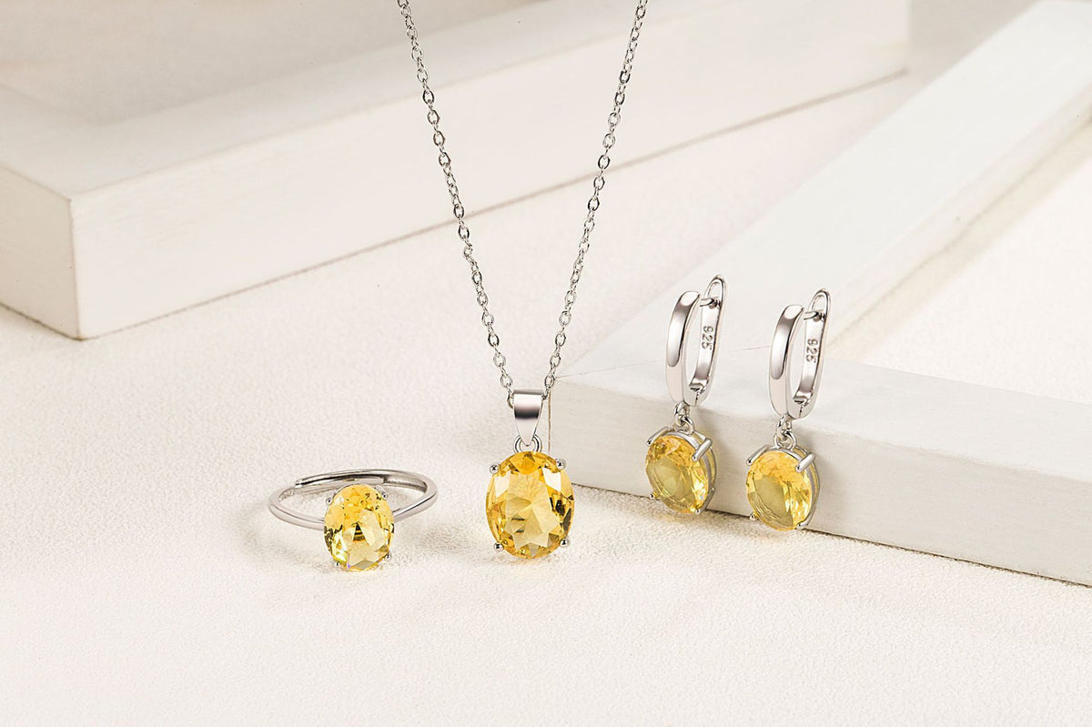 925 Sterling Silver Jewelry Sets  Ellipse Zircon Ring Necklace Earrings  -JW00200-Veeddydropshipping
