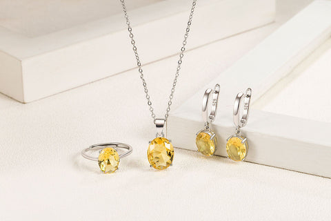 925 Sterling Silver Jewelry Sets  Ellipse Zircon Ring Necklace Earrings  -JW00200-Veeddydropshipping