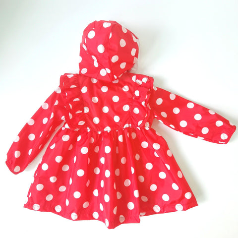 Baby Girls Rain Coat Dot Ruffles Big Brim Hooded Single-breasted Kids Princess-TB01033-Veeddydropshipping