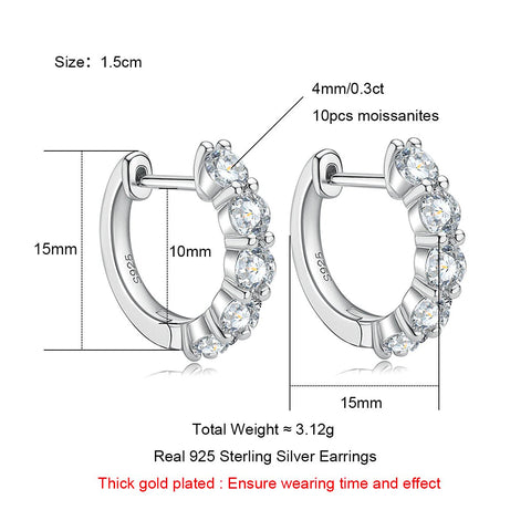 Moissanite 925 Sterling Silver Luxury Huggie Earring-JW00136-Veeddydropshipping