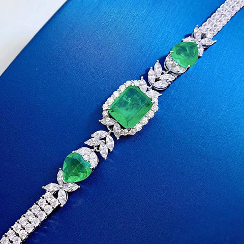 100% 925 Sterling Silver Luxurious Emerald Bracelet Diamond -JW00110-Veeddydropshipping