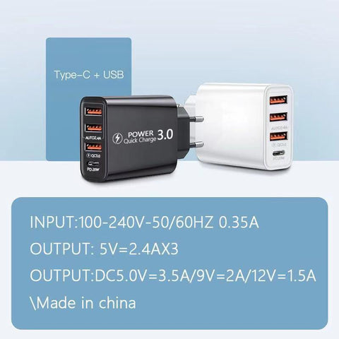 USB TYPE-C multi-port charger PD American European-style cell phone fast charger-PA00379-Veeddydropshipping