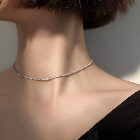 Silver  Sparkling Clavicle Chain Choker Necklace -JW01188-Veeddydropshipping
