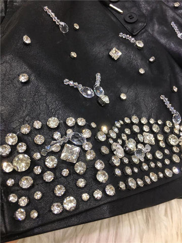 Fashion Diamond Leather Shorts Women Outer Wear-WF00487-Veeddydropshipping