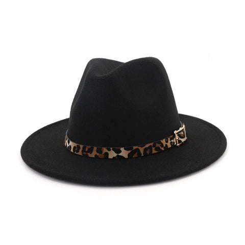 Women Leopard Belt Imitation Woolen Felt Hat-MF00996-Veeddydropshipping