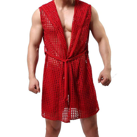 Hooded Sleeveless Robes Bathrobes Mesh See-Through Lingerie Sleepwear-MF01584-Veeddydropshipping