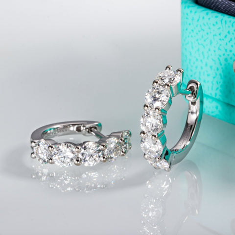 Moissanite 925 Sterling Silver Luxury Huggie Earring-JW00136-Veeddydropshipping