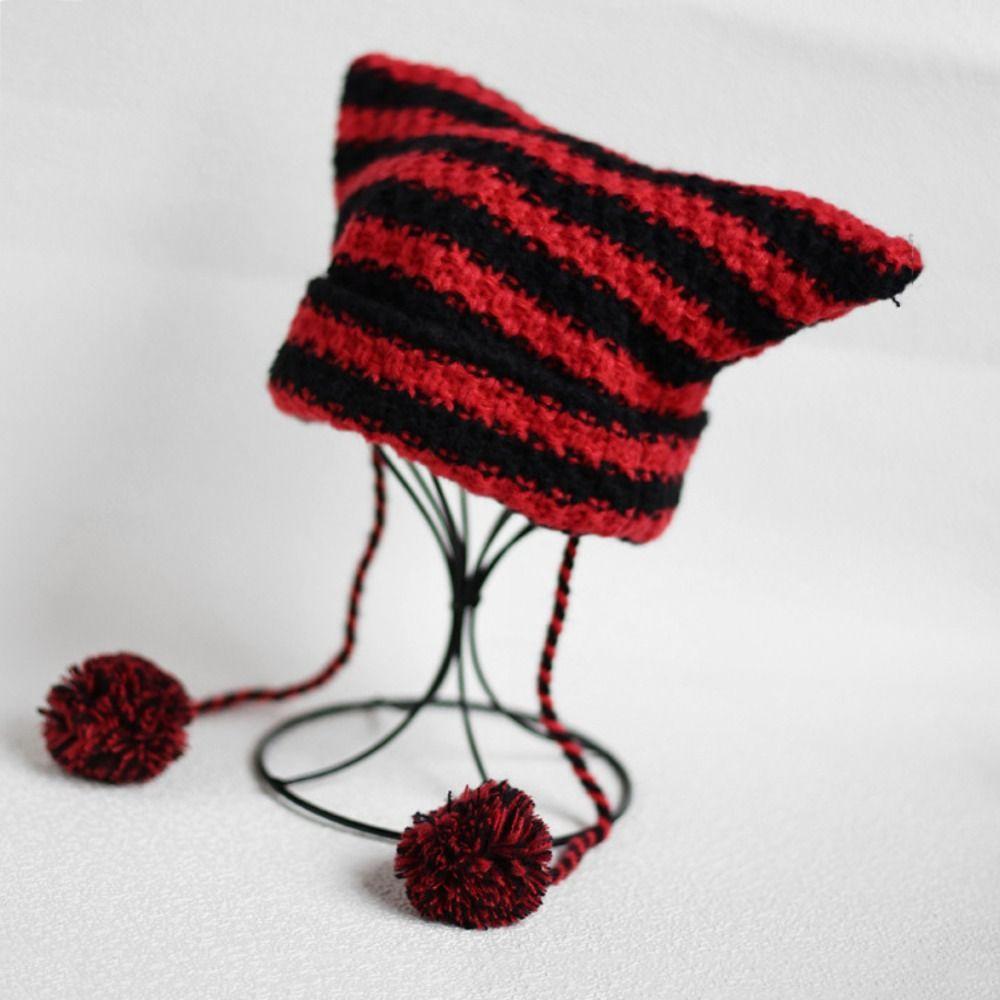 Knitting Striped Beanie Hat Knitted Wool Caps-Veeddydropshipping