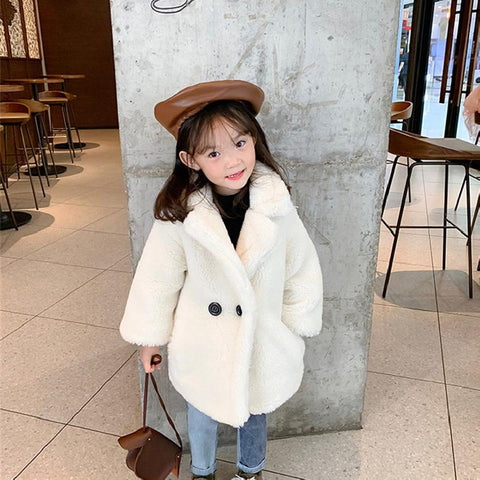 2-9Y Kids Girls Faux Fur Coats 2022 Winter Thicken Warm Mid-length-TB01221-Veeddydropshipping