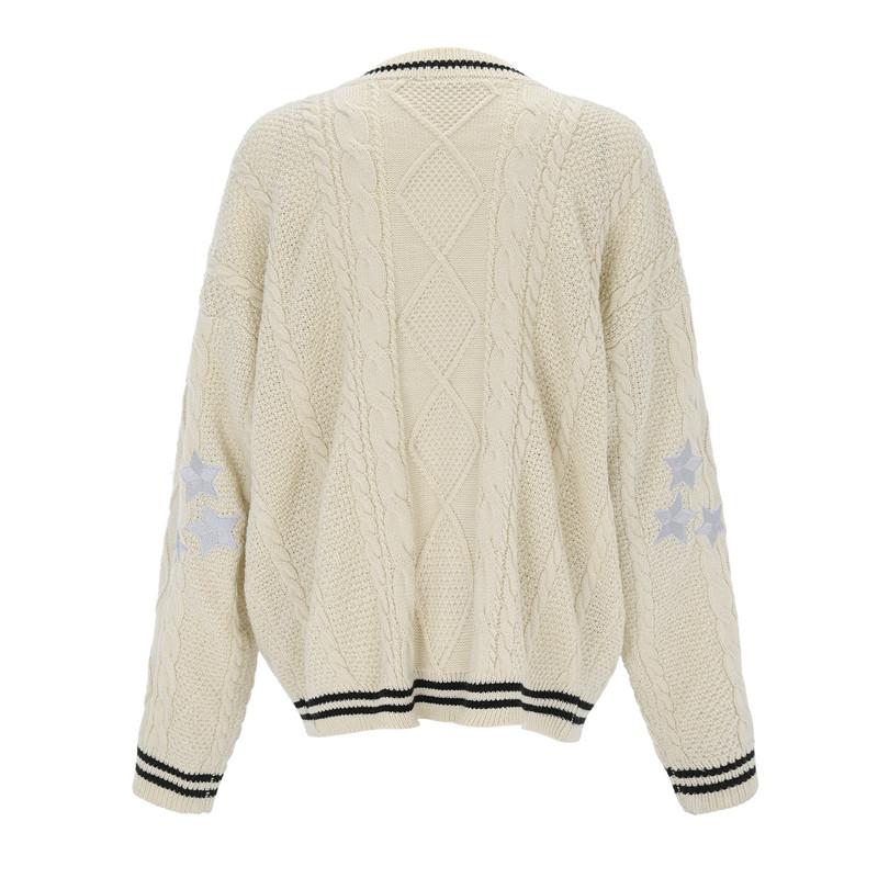 Women Star Embroidered Cardigan V-neck Knitted Sweater-Veeddydropshipping
