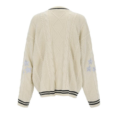 Women Star Embroidered Cardigan V-neck Knitted Sweater-Veeddydropshipping