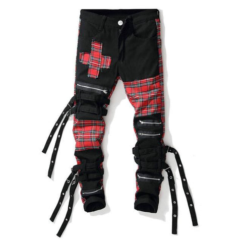 Plaid Patchwork with Ribbons Men&#39;s Hip-MF00550-Veeddydropshipping