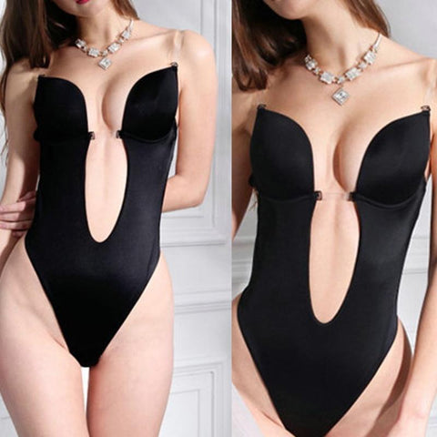 Women Sexy U Plunge Backless Bodysuit-WF00921-Veeddydropshipping