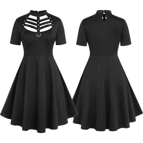 Plus Size Dresses Panel Ladder Cutout Mini Dress-WF00125-Veeddydropshipping