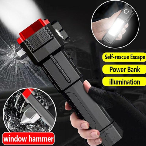 USB Charging Super Bright LED Flashlight with Safety Hammer Side Light Torch-TI00773-Veeddydropshipping